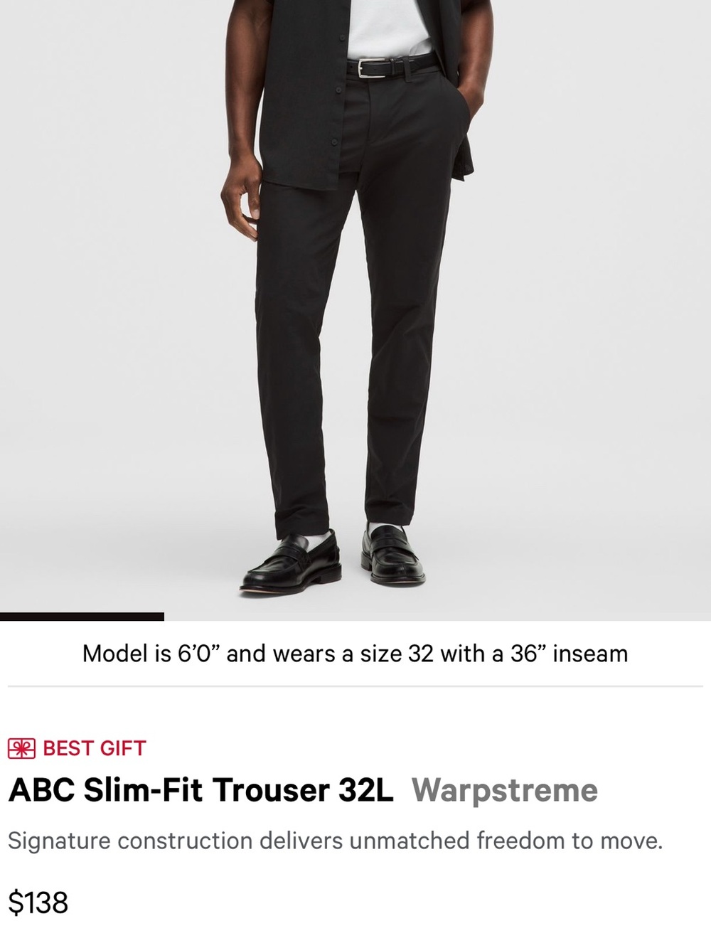 lululemon athletica Black Slim-Fit Men’s Trousers